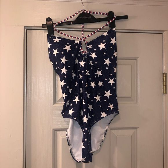 California Sunshine Navy Blue and White Star Swimsuit Size Large - Picture 4 of 6
